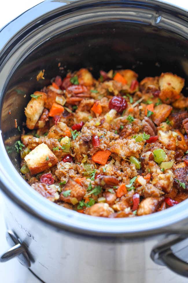 slow cooker cranberry pecan stuffing by Damndelicious